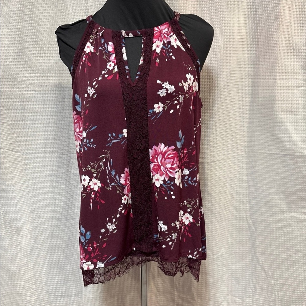 White House Black Market Burgundy Floral Lace Blouse